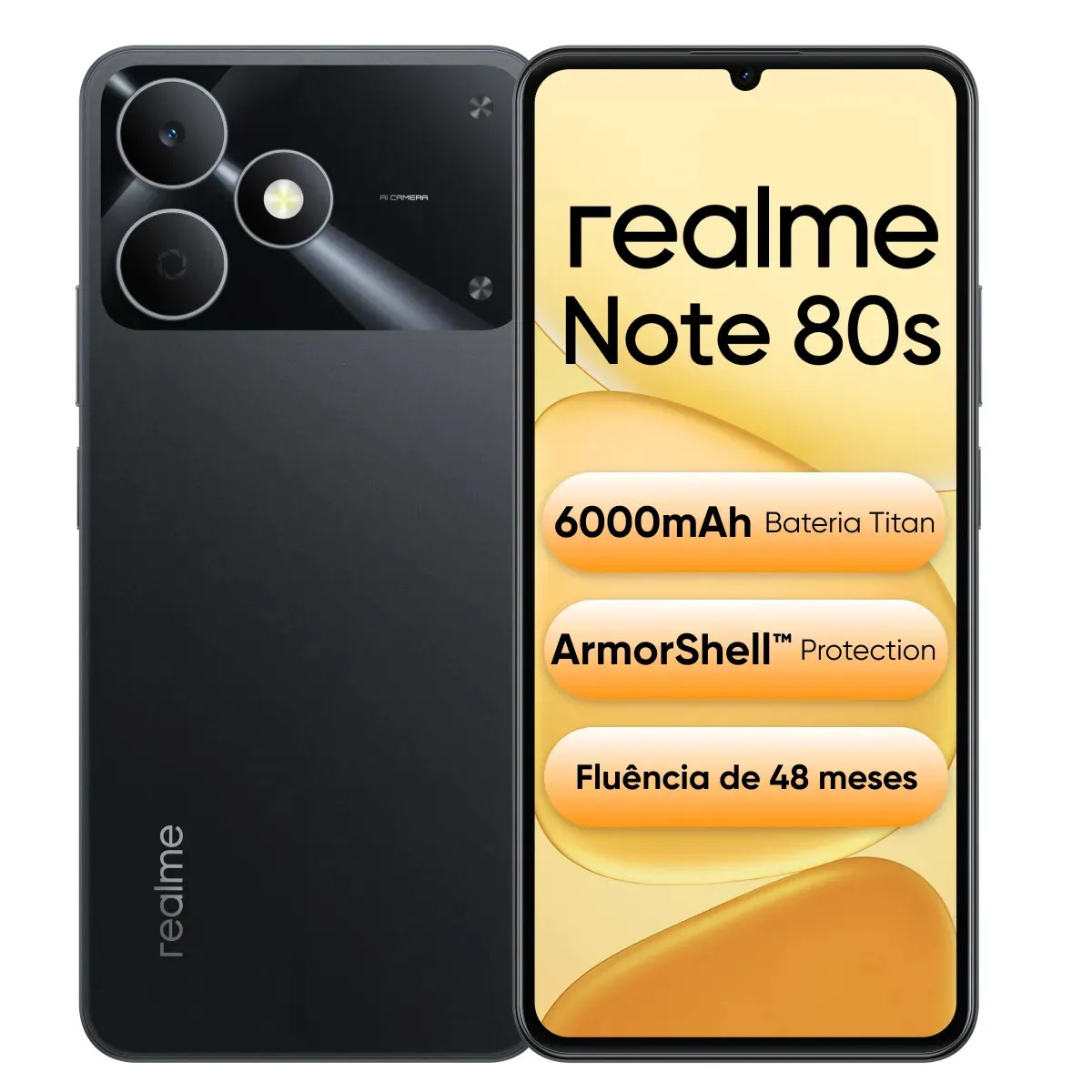 Celular Smartphone Realme Note 80s 256gb 4gb Ram Dual Sim Preto Bateria 6000mah Ultrafino 7,94 Mm Resistência À Poeira E Água Ip54