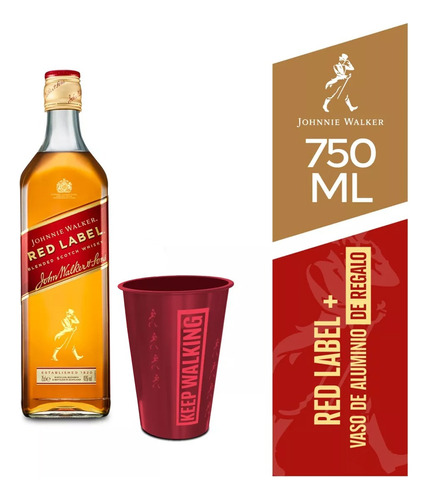 Whisky Johnnie Walker Red Label 750ml + 1 Vaso De Aluminio