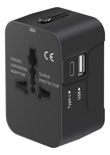 Adaptador De Enchufe Viajero Con Usb + Tipo C Conector Viaje