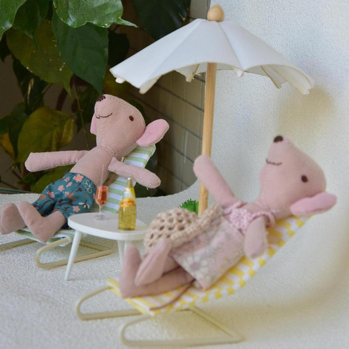 3x 1:12 A Escala Silla De Muñeca Playa Y Verde Rosado