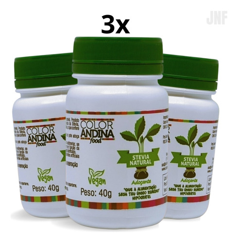3x Adoçante Color Andina 20g Stevia 100% Natural Sem Amargo