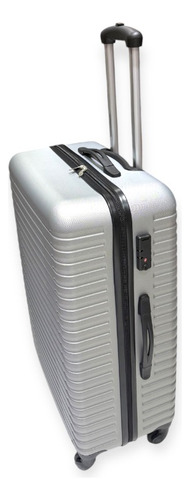 Valija De Viaje Grande L 4 Ruedas Color Plata Importadas Plateado Acanaladas