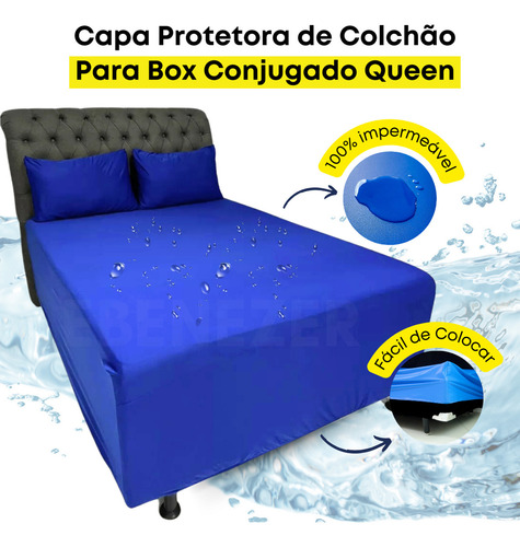 Capa Protetora Impermeável Luva Box Conjugado Queen Macio E Não Esquenta