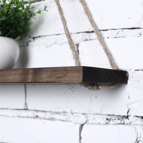 Repisa Estante Colgante Para Pared En Madera Y Soga Vintage
