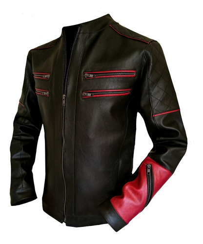 Imagen 6 de 8 de Campera Blood Cuero Eco Hombre Cierres Black