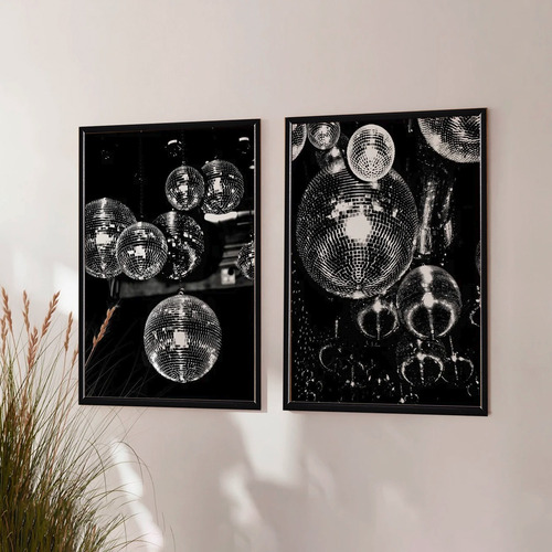 Set 2 Cuadros Disco Ball Aesthetic Vintage 70's Marco Madera