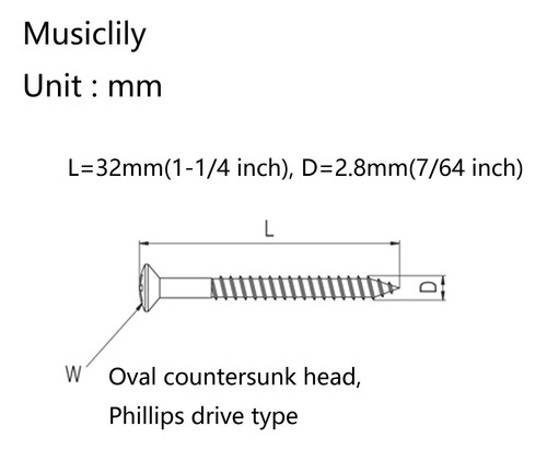 Musiclily Basic Tornillo Montaje (20 Unidad Metal 0.110 X