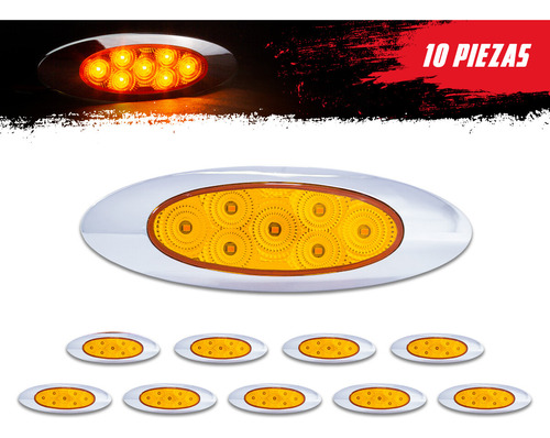 Set Con 10 Plafones Lat Elípticos Ámbar 12-24 V Tunelight