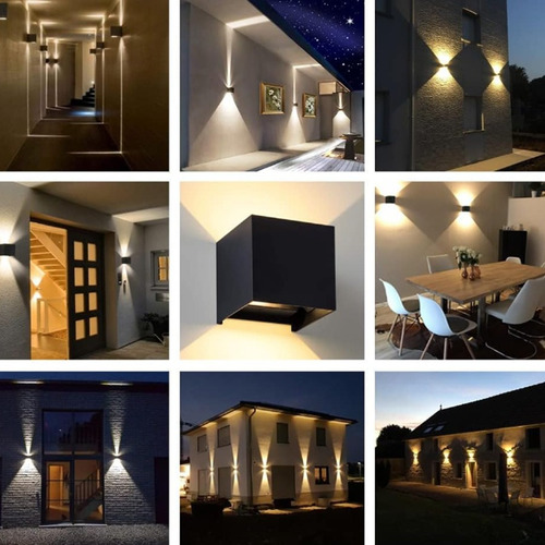 4pz Lámpara De Pared Led 6w Impermeable Foco Blanco Cálido Negro