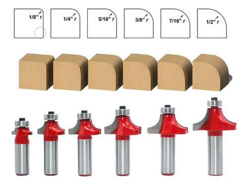 Fresa Madera Cuarto Rodon 6un Dif Medidas Bástago 1/2mm