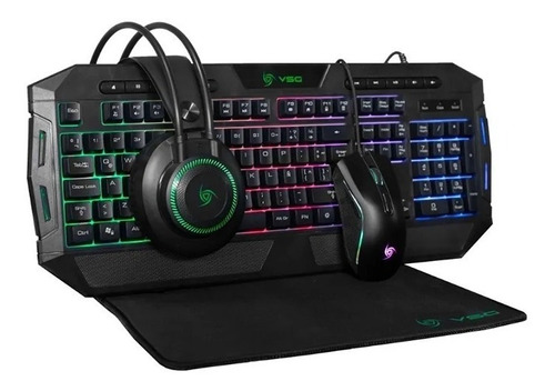 Kit Gamer Teclado Mouse Auriculares Pad Rgb Vsg Crux 