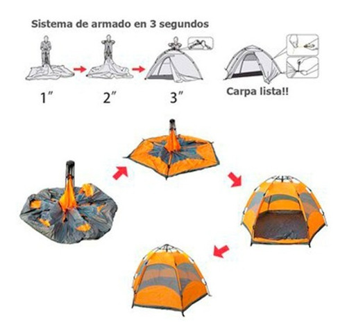 Imagen 3 de 3 de Carpa Automática De Camping Semi Impermeable 4 Personas 2x2