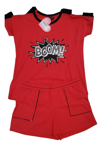 Pijama Mujer Remera Y Short Rojo Boom  Promesse