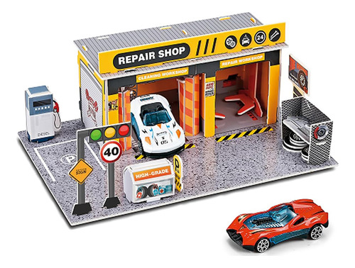 Pista Carritos Taller Reparacion De Autos Juguete 35 Piezas Color Multicolor