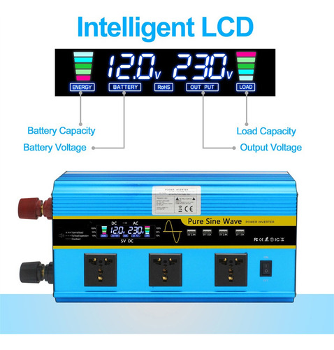 Inversor De Onda Senoidal Pura 2000w Dc 12v Para Ac 110v