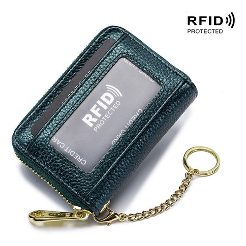 Cartera De Cuero Con Tarjetero Rfid Con Cremallera