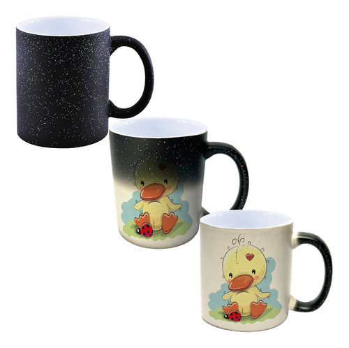 Caneca Magica Glitter Sf2 Patinho Pato Joaninha Coração