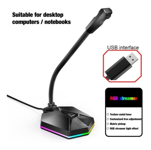  Microfono Gaming Rgb Mc13 Meetion Usb Podcast Juegos