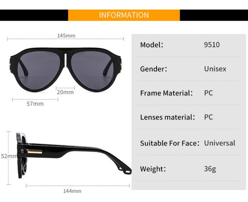 Gafas De Sol Casuales Uv400 Vintage Con Montura Grande Para