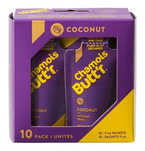 Chamois Butt'r Crema Anti-chafe De Coco, 10 Paquetes De 0.3f