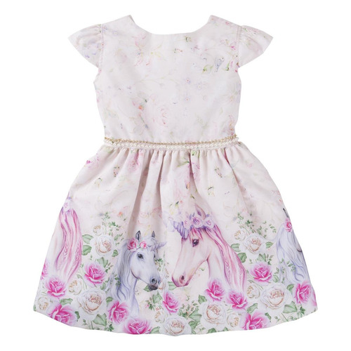 Vestido Feminino Infantil Rosa Unicórnio Rodado Coleção Nova