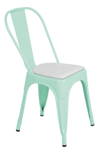 Cadeira Iron Tolix Design Industrial Com Almofada Cor Verde Claro - Almofada Branca