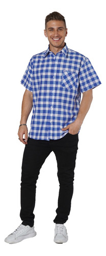 Camisa Escocesa Hombre Manga Corta Clasico Con Bolsillo