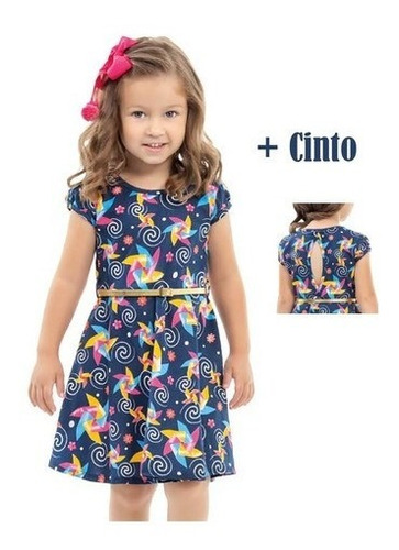 Vestido Infantil Menina Catavento Saia Festa Ano Novo +cinto