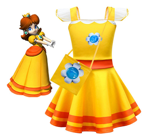 Vestido De Princesa Super Mario Daisy Para Fiesta Cumpleaños