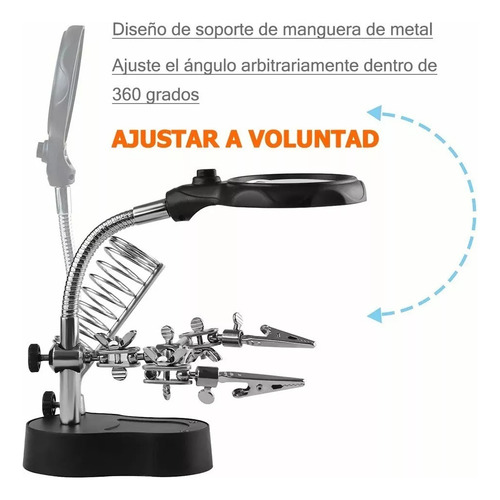 Lupa Con Led Pinza Base Para Cautín Reparacion Electrónicos