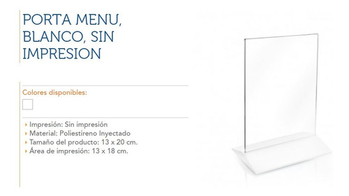 Imagen 3 de 5 de Porta Menú De Acrílico Transparente 13x18 Pack X 5 Unidades