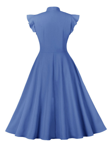 Vestido Con Cinturón Y Cintura Retro De Moda Para Mujer