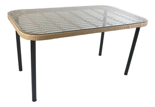 comprar Mesa Simil Ratan 180x90 Cm Comedor Vidrio Jardin Exterior
