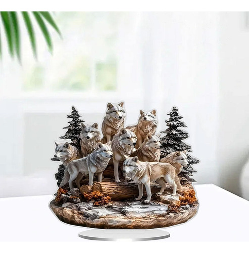 Pack 2d Wolf Pack Acrílico Placa Decorativa Animal Con Base
