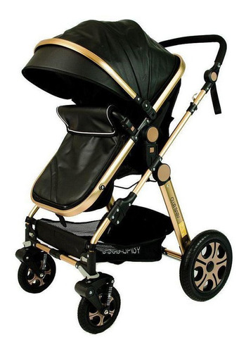 Carrinho de bebê de paseio Club Baby Golden preto com chassi de cor dourado