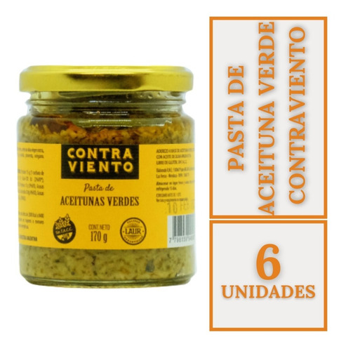 Imagen 1 de 10 de Pasta De Aceitunas Verdes Contraviento 170g. Laur. Pack X 6