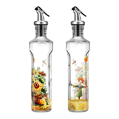 Olive Oil And Vinegar Dispenser Cruet Glass Bottle With...
