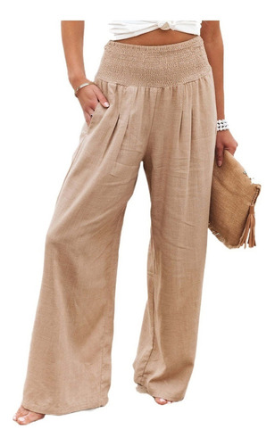 Pantalones De Mujer De Algodón Y Lino De Pierna Ancha