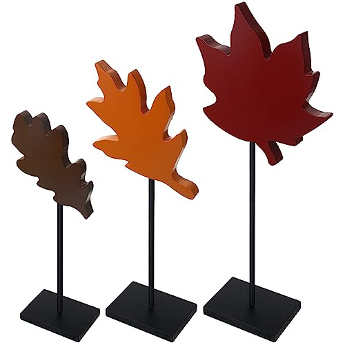 3pcs Fall Autumn Maple Standing Tabletop Decor Wood Tie...