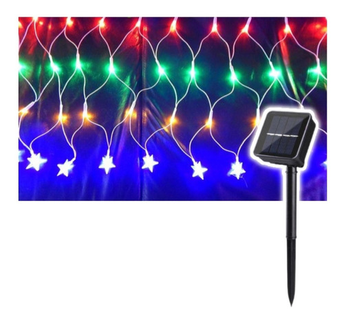 Luces De Navidad Cascada Malla 88 Led Solar Estrella Colores