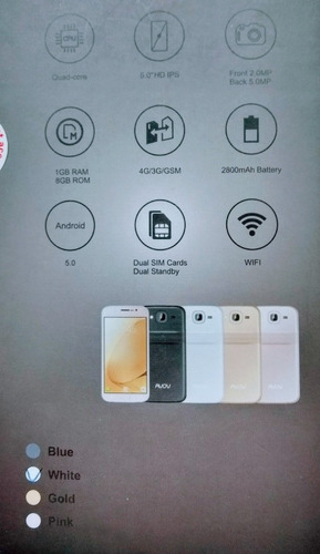 Avov Top 2 Android 5 Camara 5+2 Mpx Memoria 8+1gb Dual Sim