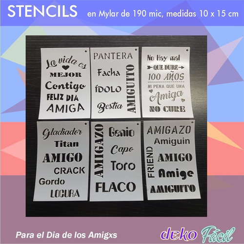 Imagen 2 de 3 de Pack 6 Stencil Deco Ideal Para Portacelulares Dia Del Amigo
