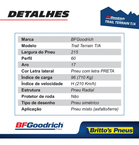 Kit 2 Pneus Bf Goodrich Aro 17 215/60 R17 Trail-terrain T/a