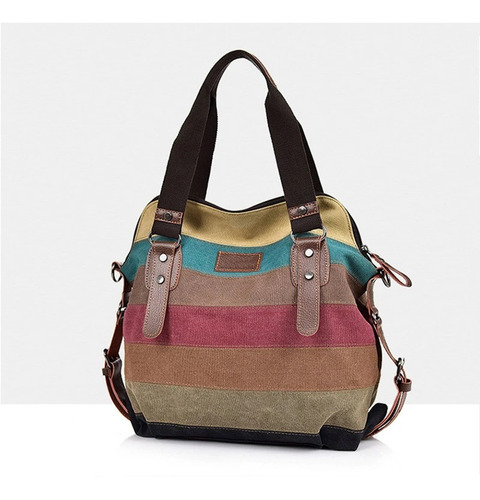 Bolso Urbano De Hombro Rayas De Colores Mujer Correa Marrón