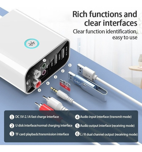 Adaptador Bluetooth 5.0 Receptor Audio Pc Tv Cargador Pared