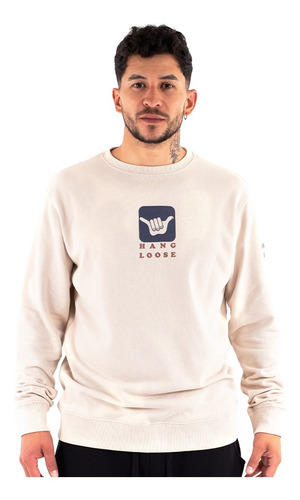 Poleron De Hombre Crew Hang Loose Logo Beige