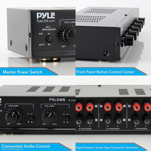 Pyle Usa Selector De Parlantes Switch 4 Juegos 2 Amp Volumen