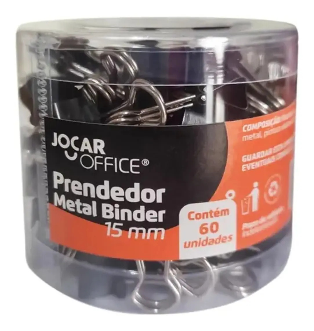 Prendedor Clips De Papel Grampo Presilha Binder 15mm C/ 60un Cor Preto