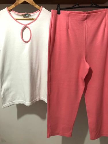 Conjunto 52 Palank Blusa E Calça Rosa Branco Plus Size Novo