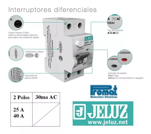 INTERRUPTOR DIFERENCIAL BIPOLAR 40A 30MA JELUZ 